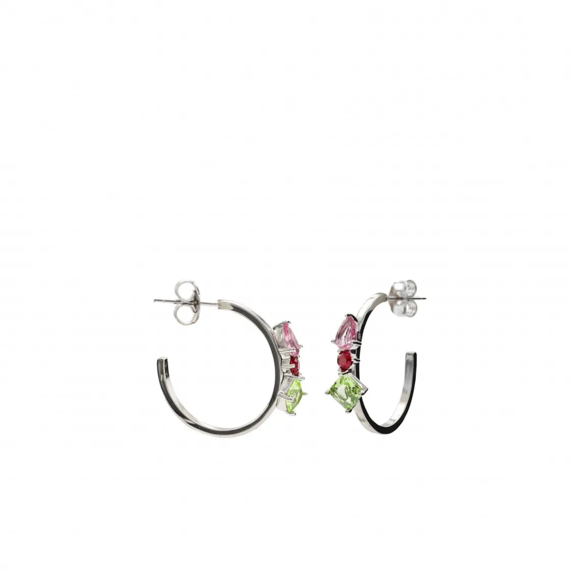 Pendientes De Piedras De Colores | Pendientes Aro | LINEARGENT Pendientes aros con piedras diseño de tres cuarzos adamantinos