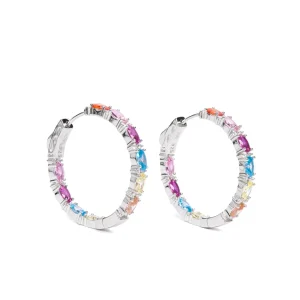 Pendientes De Piedras De Colores | LINEARGENT Pendientes aros con piedras en tonos vivos tamaño mediano