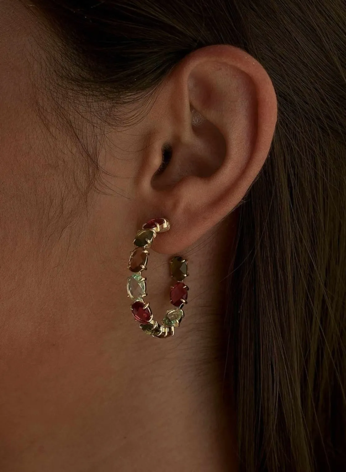 Pendientes Aro | LINEARGENT Pendientes aros con piedras formados por gemas en tonos cálidos