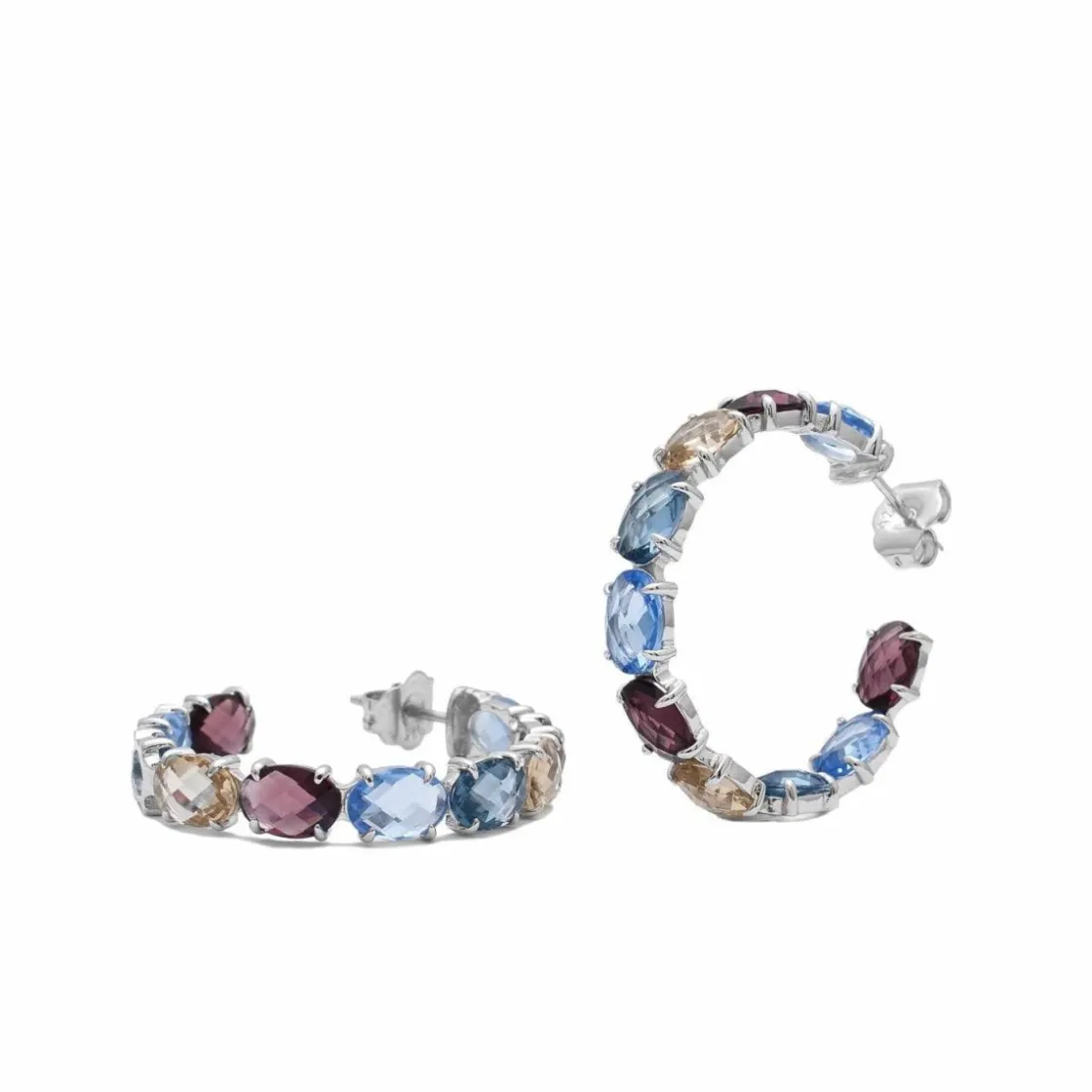 Pendientes Aro | LINEARGENT Pendientes aros con piedras formados por gemas en tonos fríos