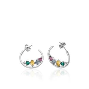 Pendientes De Piedras De Colores | Pendientes Aro | LINEARGENT Pendientes aros con piedras mosaico multicolor y circonitas