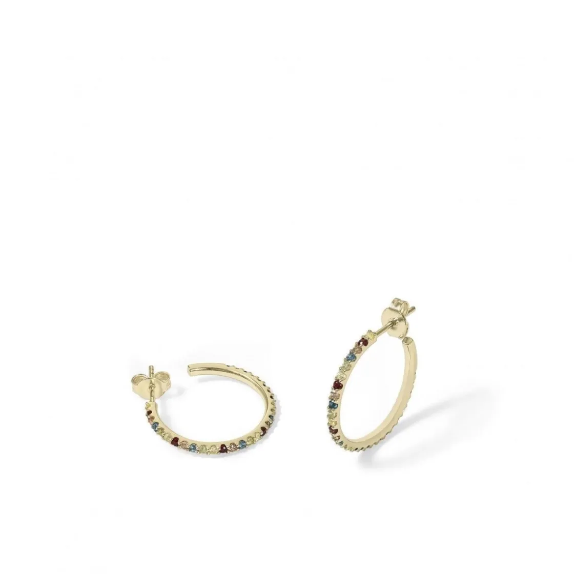 Pendientes Aro | LINEARGENT Pendientes aros con piedras multicolores bañados en oro tamaño mediano