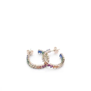 Pendientes Aro | LINEARGENT Pendientes aros con piedras multicolores dispuestas irregularmente bañados en oro