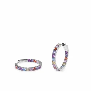 Pendientes De Piedras De Colores | Pendientes Aro | LINEARGENT Pendientes aros con piedras multicromadas en talla redonda