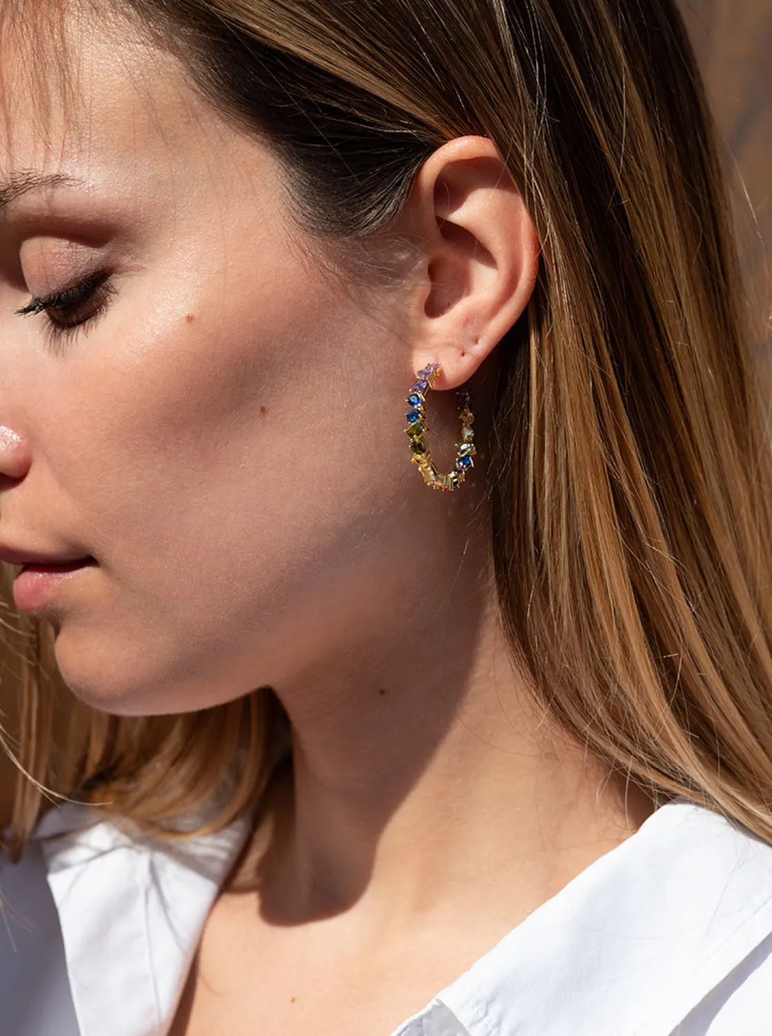 Pendientes Aro | LINEARGENT Pendientes aros con piedras multiforma en tonos brillantes