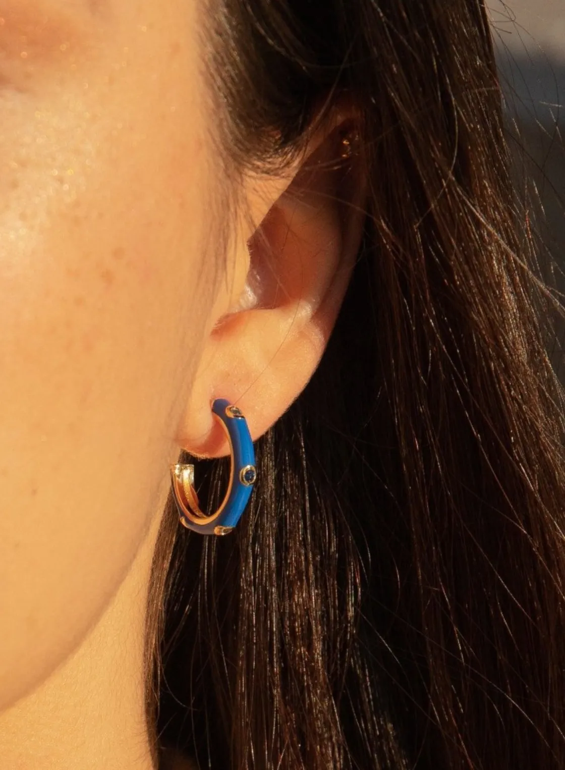 Pendientes Aro | LINEARGENT Pendientes aros de plata diseño esmalte azul oscuro