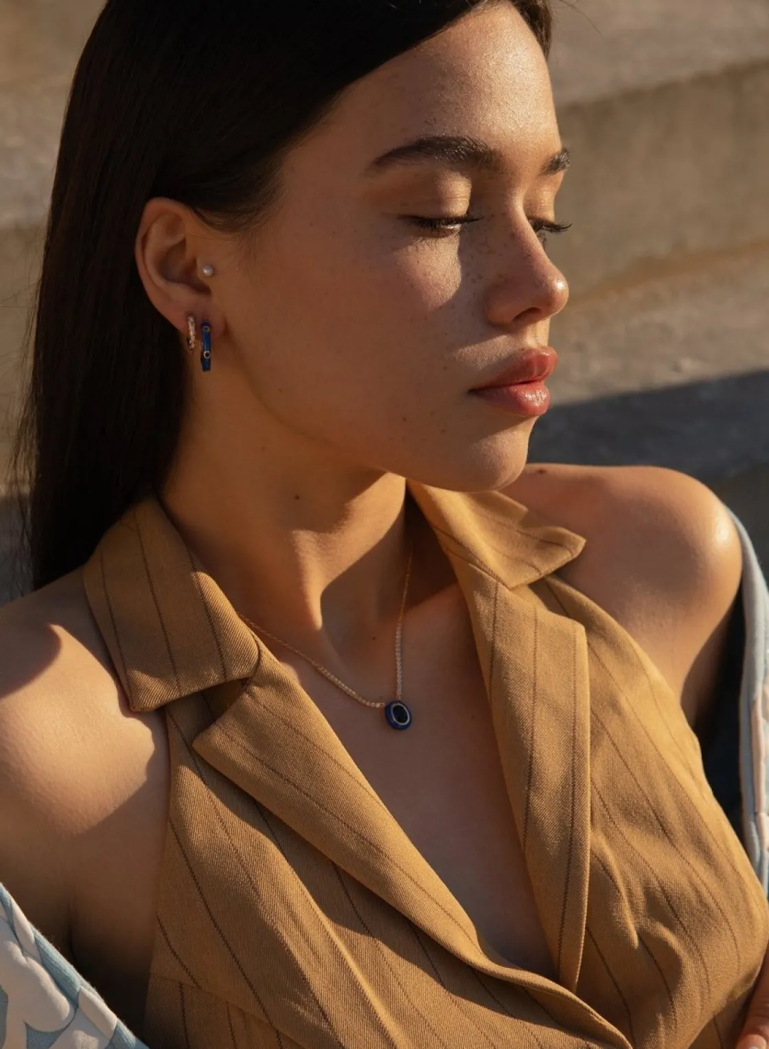 Pendientes Aro | LINEARGENT Pendientes aros de plata diseño esmalte azul oscuro