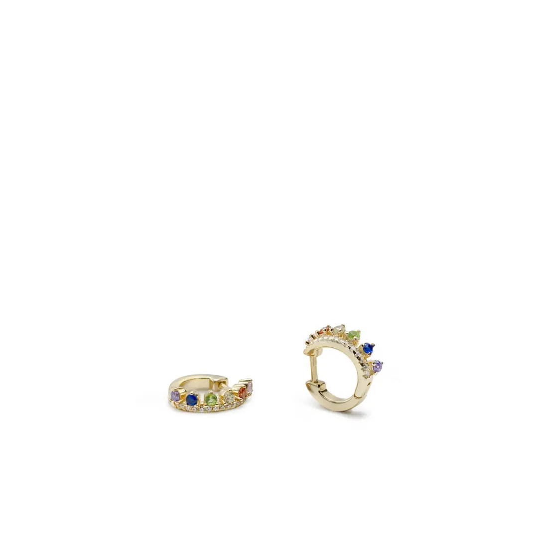 Pendientes Pequeños | Pendientes Aro | LINEARGENT Pendientes aros de plata diseño gemas multicolor y circonitas