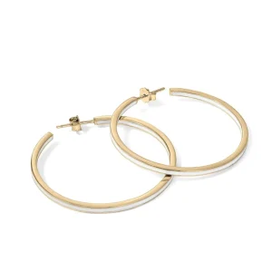Pendientes Aro | LINEARGENT Pendientes aros grandes diseño esmalte tono blanco bañados en oro