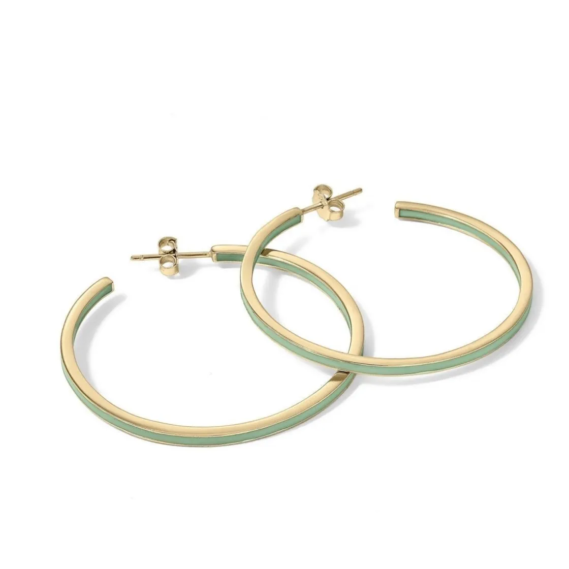 Pendientes Aro | LINEARGENT Pendientes aros grandes diseño esmalte tono menta bañados en oro