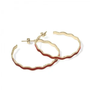 Pendientes Aro | LINEARGENT Pendientes aros grandes diseño ondulado con esmalte rojo