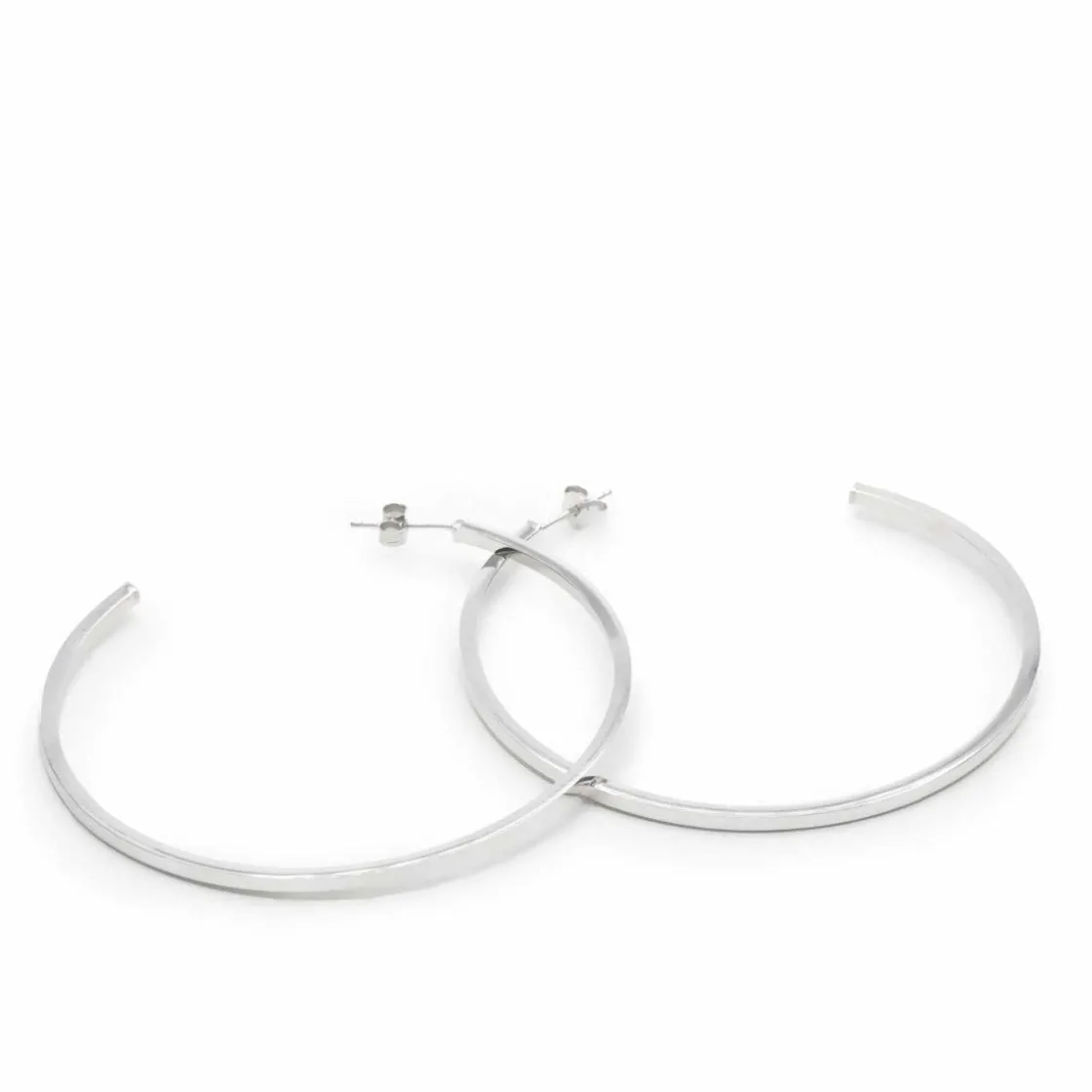 Pendientes Aro | LINEARGENT Pendientes aros grandes diseño plata lisa y cuadrados