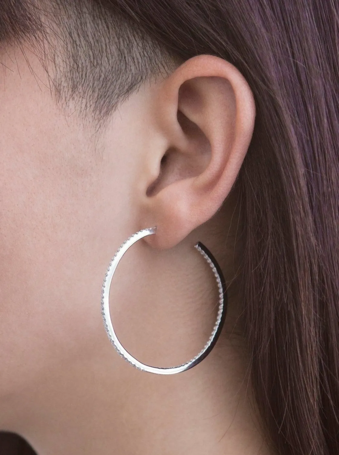 Pendientes Aro | LINEARGENT Pendientes aros grandes doble raíl de circonitas y diseño cuadrado