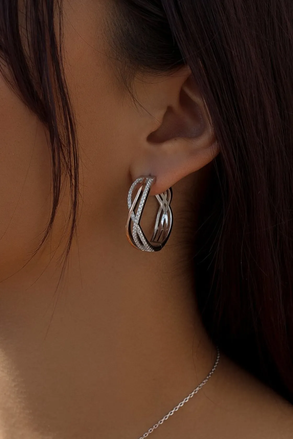 Pendientes Bicolor | Pendientes Aro | LINEARGENT Pendientes aros originales diseño de carril bicolor y circonitas