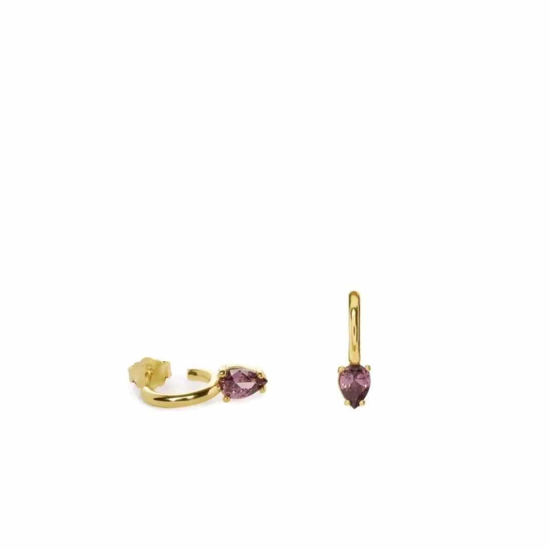 Pendientes Aro | LINEARGENT Pendientes aros pequeños bañados en oro diseño cuarzo adamantino perilla rojiza