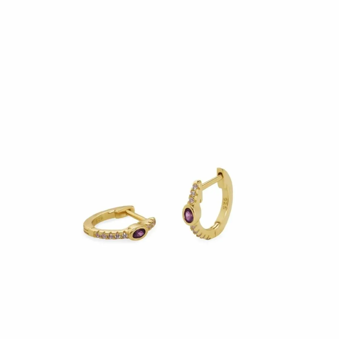 Pendientes Aro | LINEARGENT Pendientes aros pequeños bañados en oro talla ovalada con circonitas