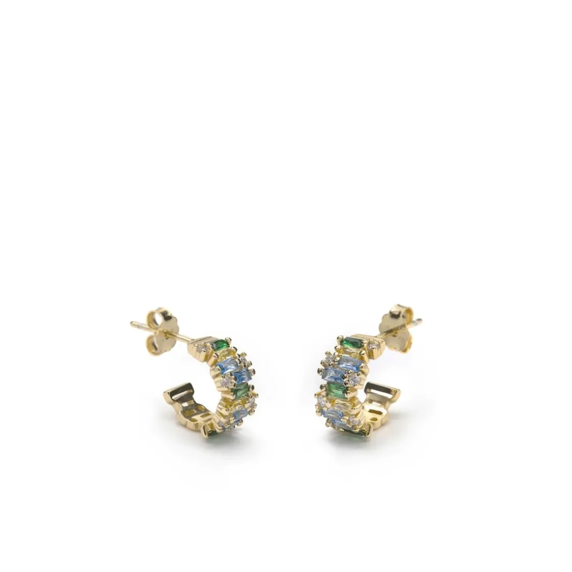 Pendientes De Piedras De Colores | Pendientes Pequeños | LINEARGENT Pendientes aros pequeños banda central cuarzos adamantinos
