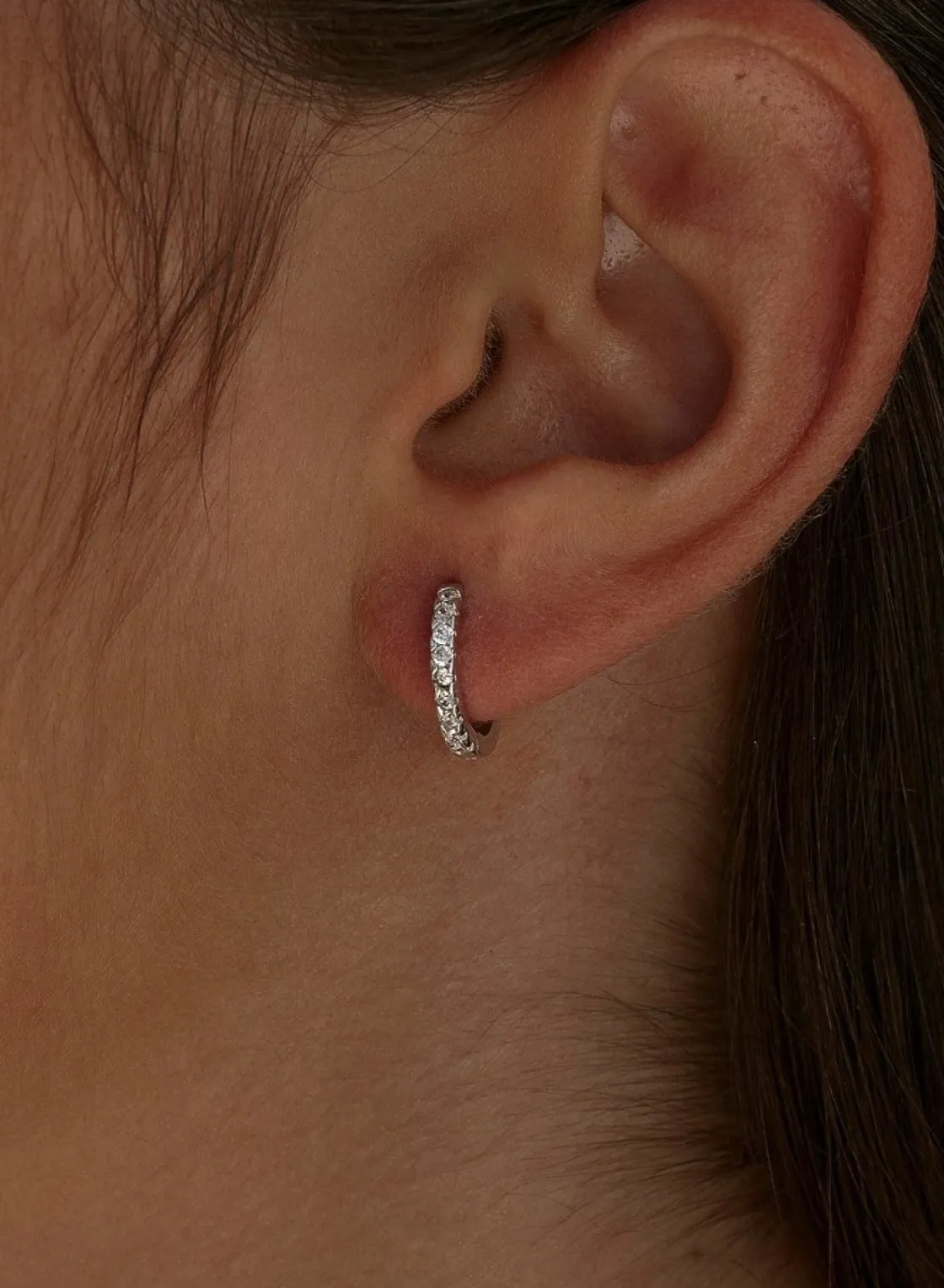 Pendientes Aro | LINEARGENT Pendientes aros pequeños con carril de circonitas estilo segundo pendiente