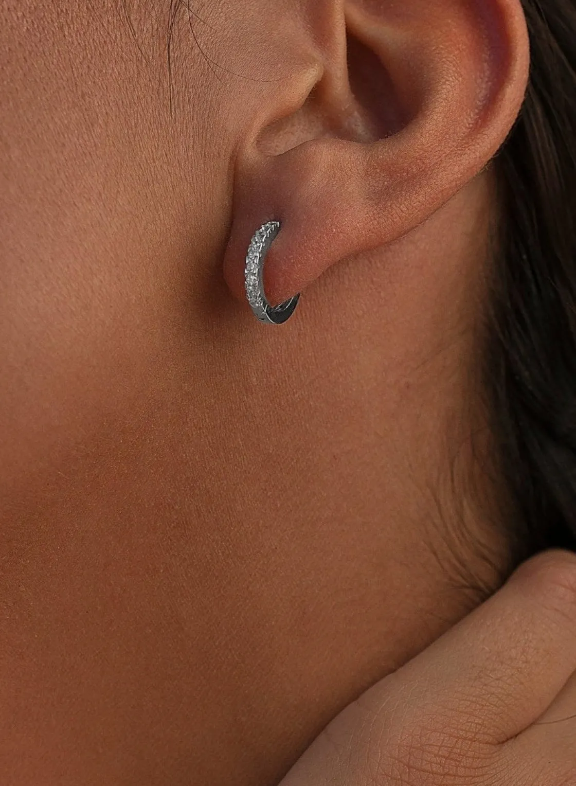 Pendientes Aro | LINEARGENT Pendientes aros pequeños con carril de circonitas estilo segundo pendiente