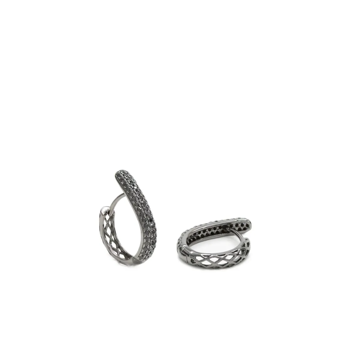 Pendientes Aro | LINEARGENT Pendientes aros pequeños con engaste de circonitas en forma de lágrima y baño de rutenio