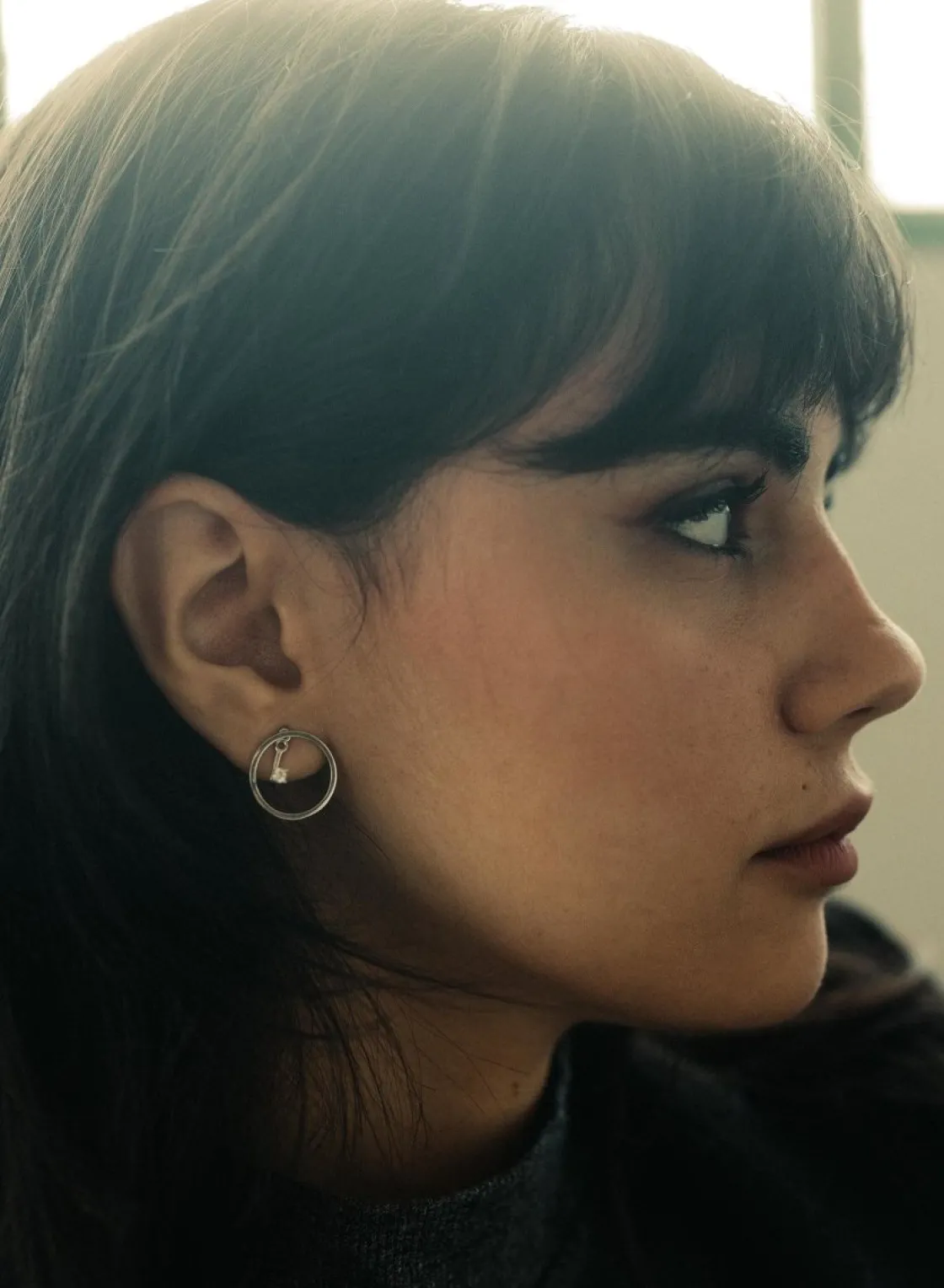 Pendientes Aro | LINEARGENT Pendientes aros pequeños diseño circonita colgante central