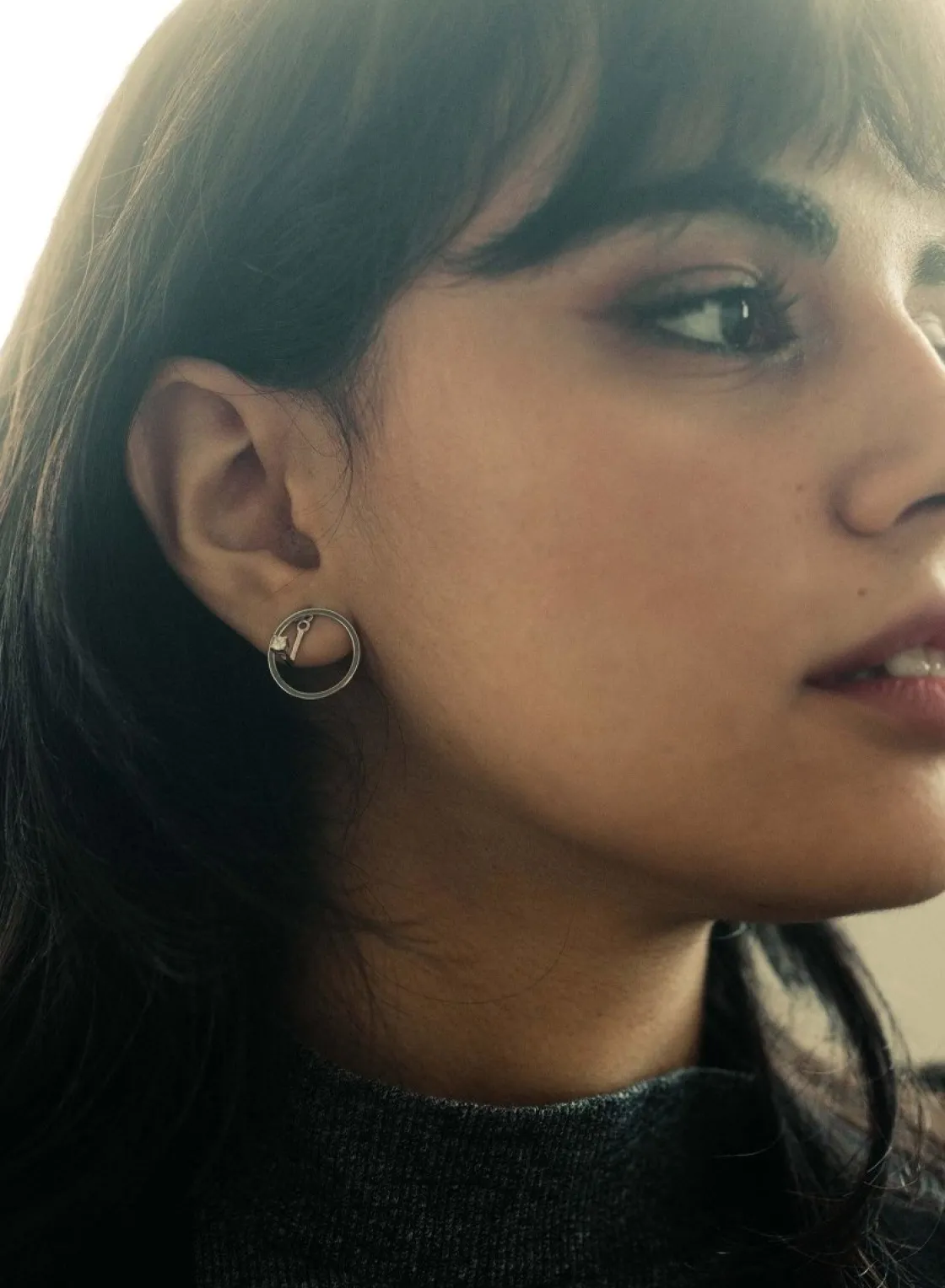Pendientes Aro | LINEARGENT Pendientes aros pequeños diseño circonita colgante central