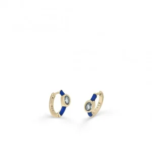Pendientes Pequeños | Pendientes Aro | LINEARGENT Pendientes aros pequeños diseño cuarzo adamantino central y esmalte azul