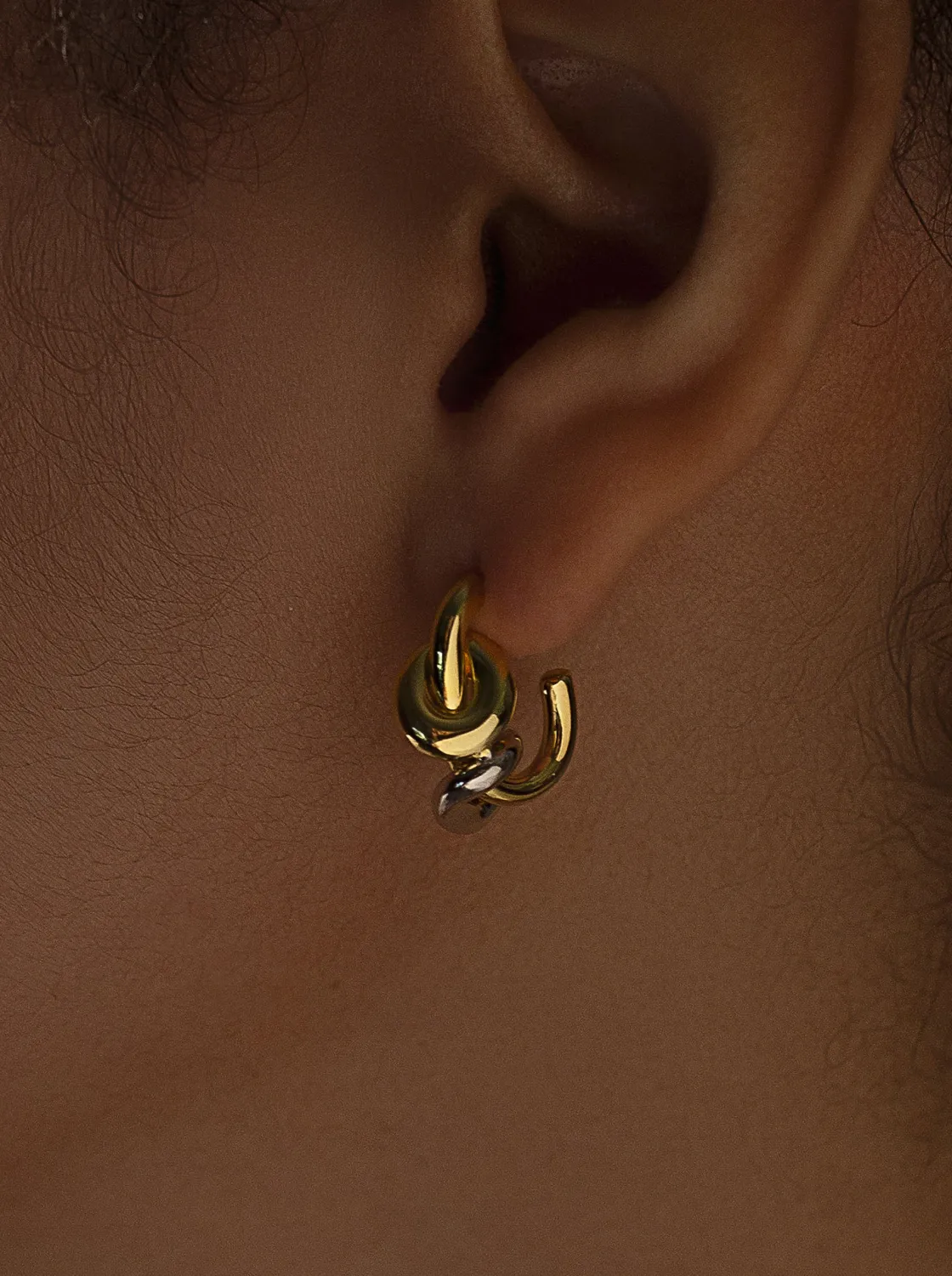 Pendientes Bicolor | LINEARGENT Pendientes aros pequeños diseño de doble círculo bicolor