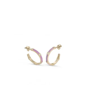 Pendientes Aro | LINEARGENT Pendientes aros pequeños diseño escalonado esmalte lila y circonitas