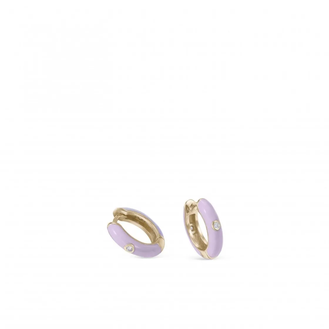 Pendientes Pequeños | Pendientes Aro | LINEARGENT Pendientes aros pequeños diseño esmalte lila y circonita central