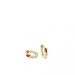 Pendientes Aro | LINEARGENT Pendientes aros pequeños diseño esmalte rojo y blanco con circonitas