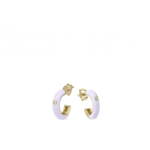 Pendientes Pequeños | Pendientes Aro | LINEARGENT Pendientes aros pequeños diseño esmalte tono malva y circonita central
