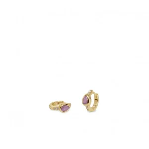 Pendientes Pequeños | LINEARGENT Pendientes aros pequeños diseño lágrima rosada y circonitas
