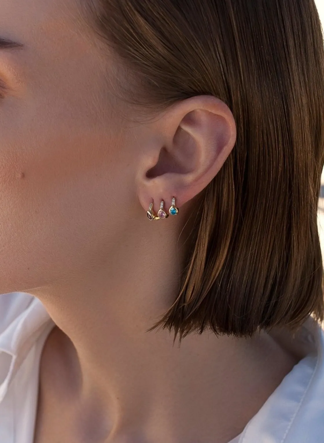 Pendientes Pequeños | LINEARGENT Pendientes aros pequeños diseño lágrima rosada y circonitas