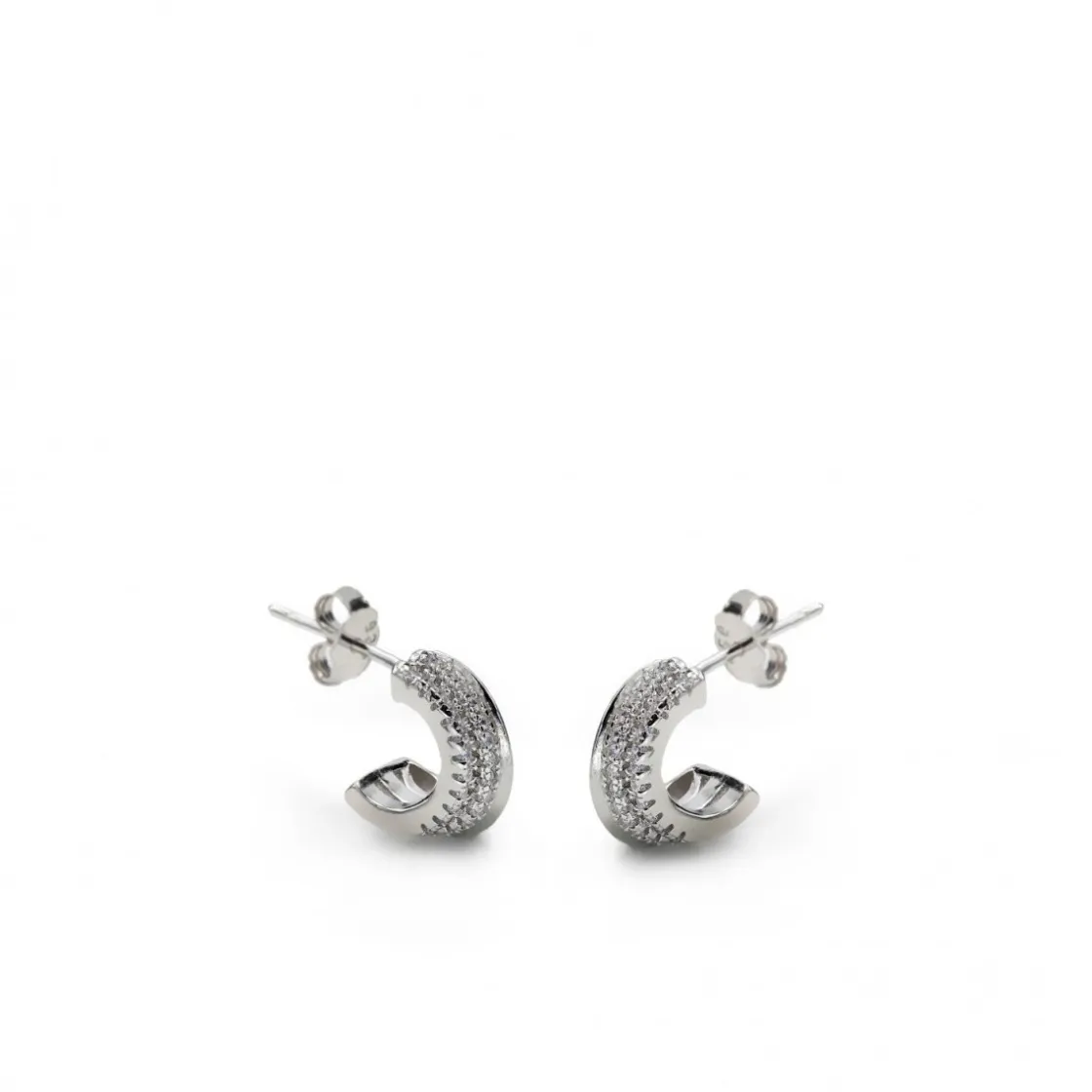 Pendientes Aro | LINEARGENT Pendientes aros pequeños diseño ondulado con circonitas engastadas