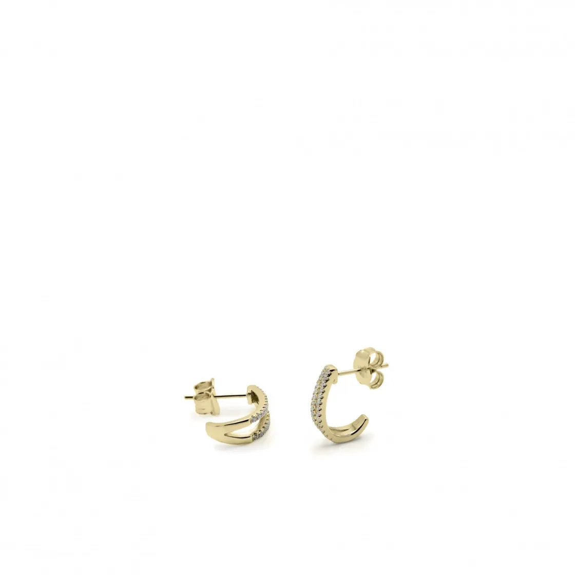 Pendientes Pequeños | Pendientes Aro | LINEARGENT Pendientes aros pequeños diseño raíl de circonitas doble