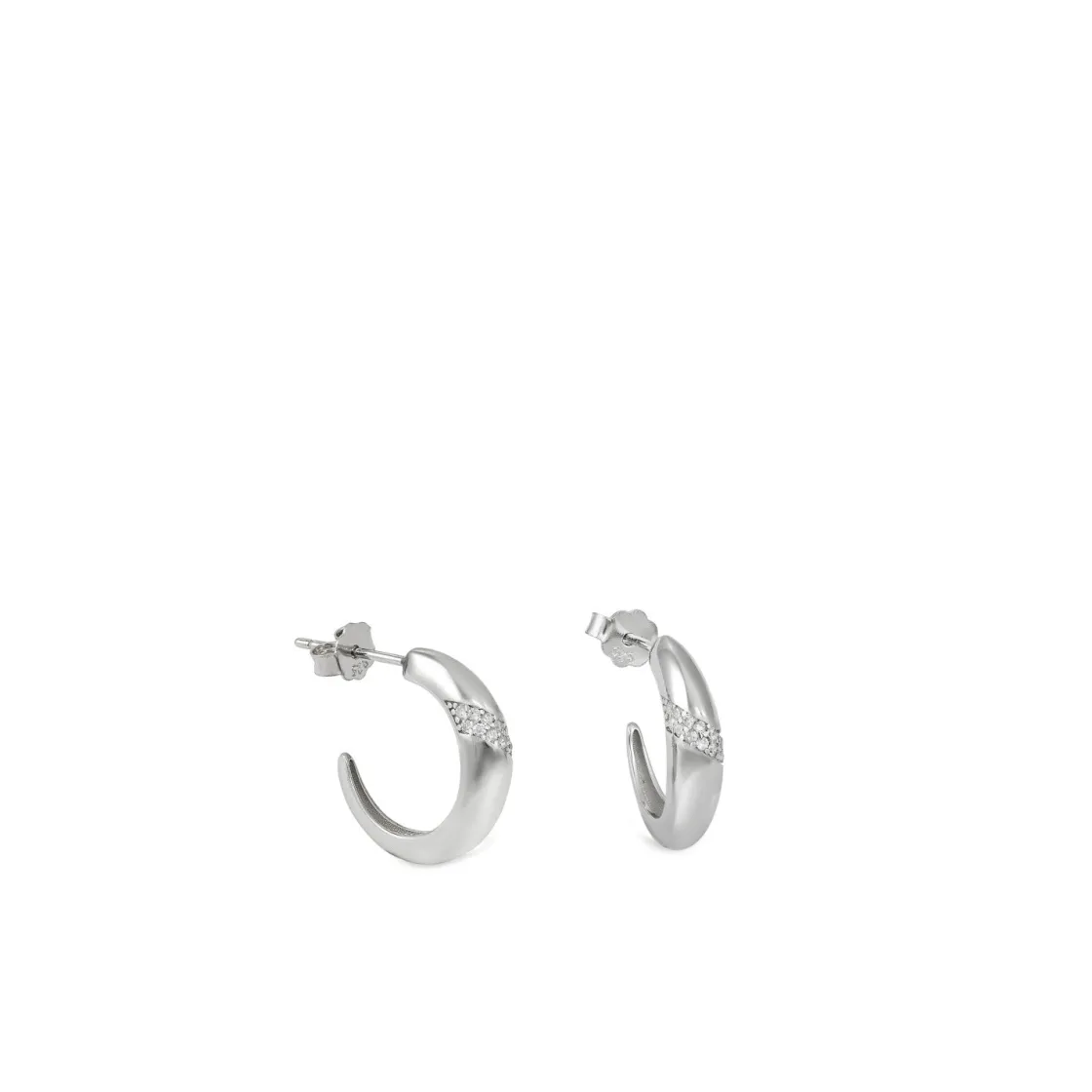 Pendientes Aro | LINEARGENT Pendientes aros pequeños diseño semiabierto con banda diagonal de circonita