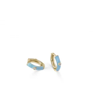 Pendientes Pequeños | Pendientes Aro | LINEARGENT Pendientes aros pequeños esmalte azul claro y circonita central