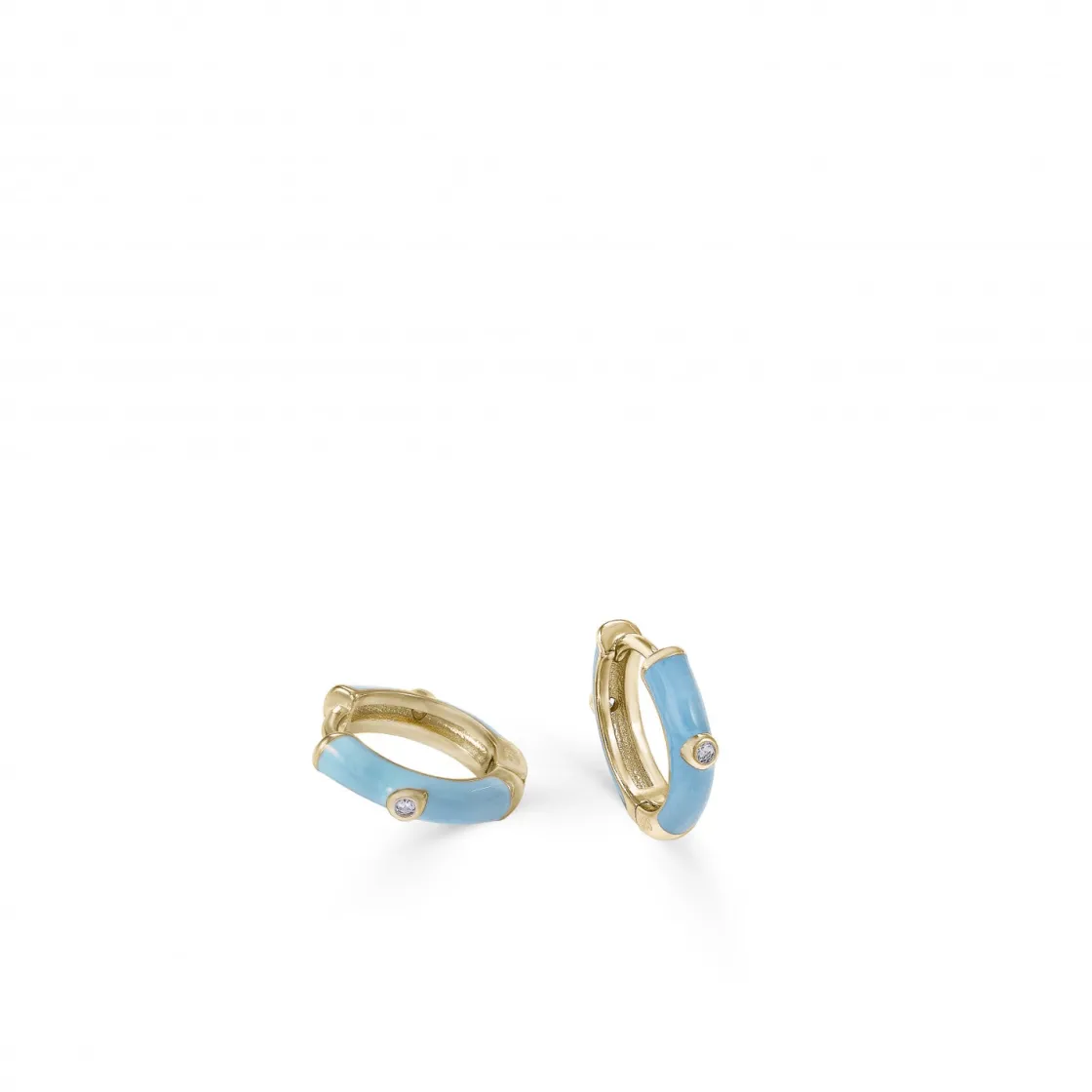 Pendientes Pequeños | Pendientes Aro | LINEARGENT Pendientes aros pequeños esmalte azul claro y circonita central