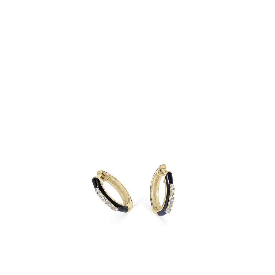 Pendientes Pequeños | Pendientes Aro | LINEARGENT Pendientes aros pequeños esmalte negro y línea de circonitas centrales
