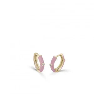 Pendientes Pequeños | Pendientes Aro | LINEARGENT Pendientes aros pequeños esmalte rosa y circonita central