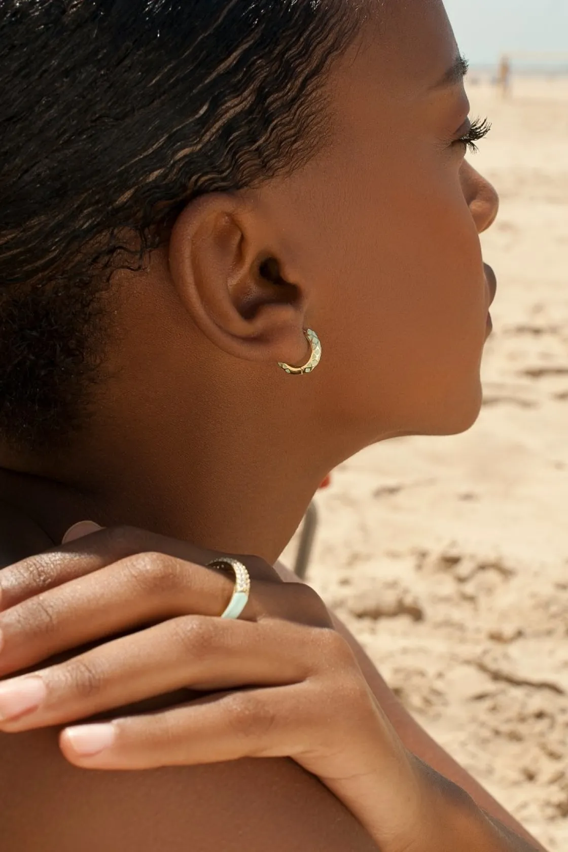Pendientes Aro | LINEARGENT Pendientes aros pequeños estampado geométrico tono blanco