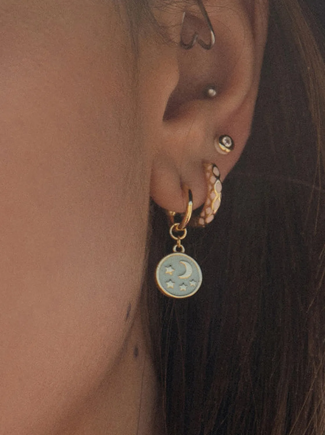 Pendientes Aro | LINEARGENT Pendientes aros pequeños estampado geométrico tono rosa