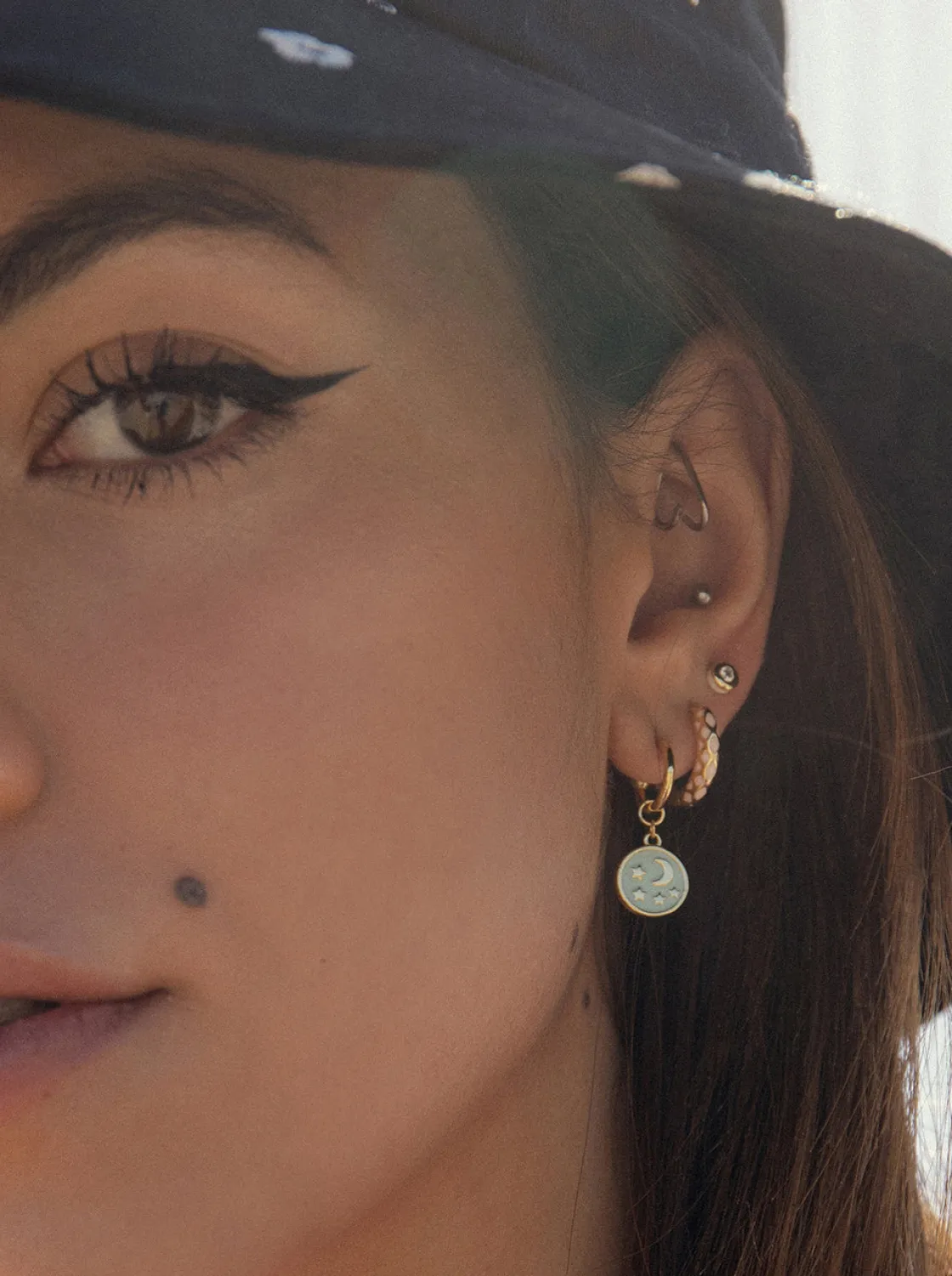 Pendientes Aro | LINEARGENT Pendientes aros pequeños estampado geométrico tono rosa