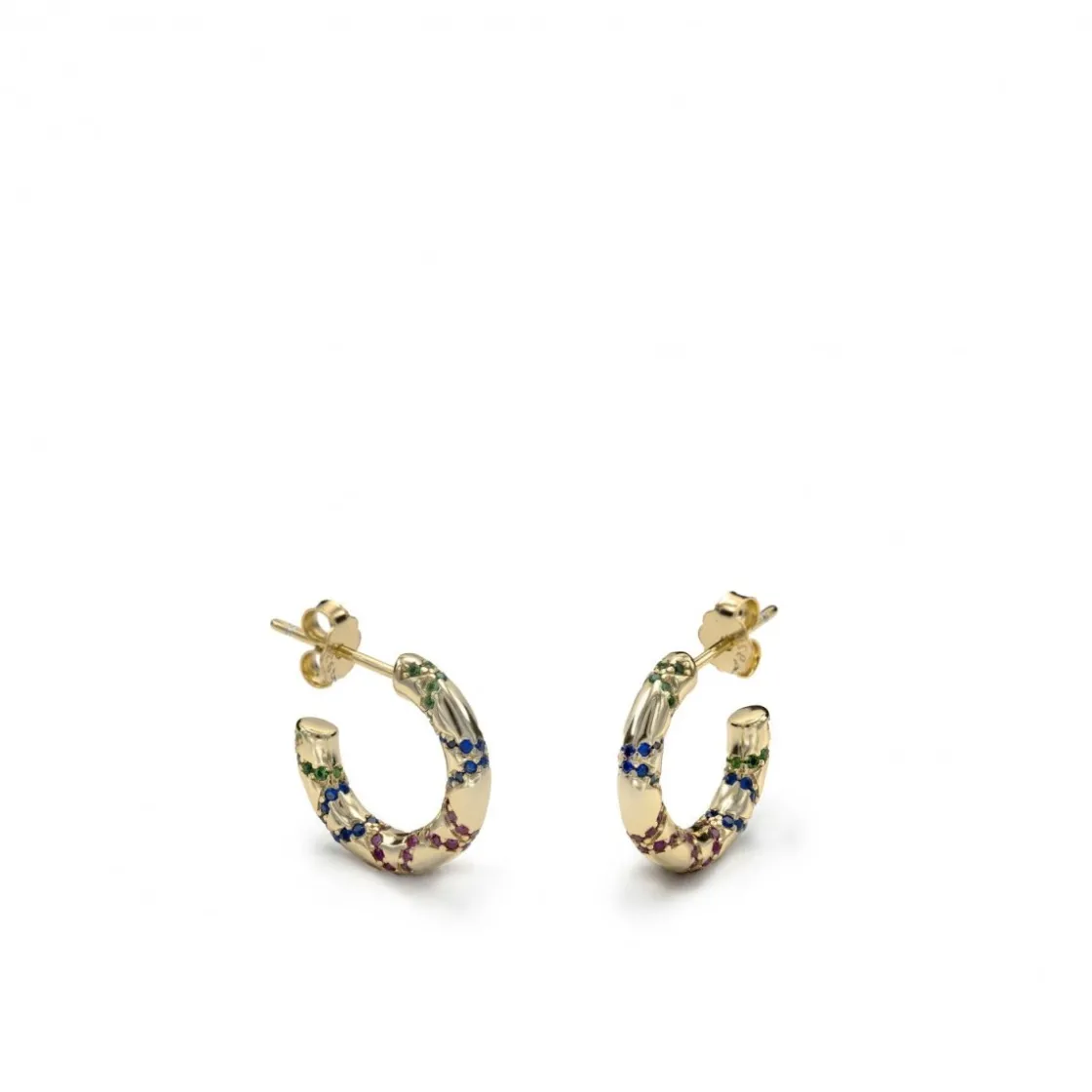 Pendientes Aro | LINEARGENT Pendientes aros pequeños motivo de cenefa y circonitas multicolores