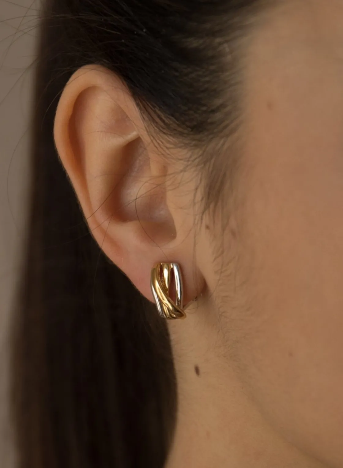 Pendientes Bicolor | Pendientes Cierre Omega | LINEARGENT Pendientes bicolor bañados en oro con relieve