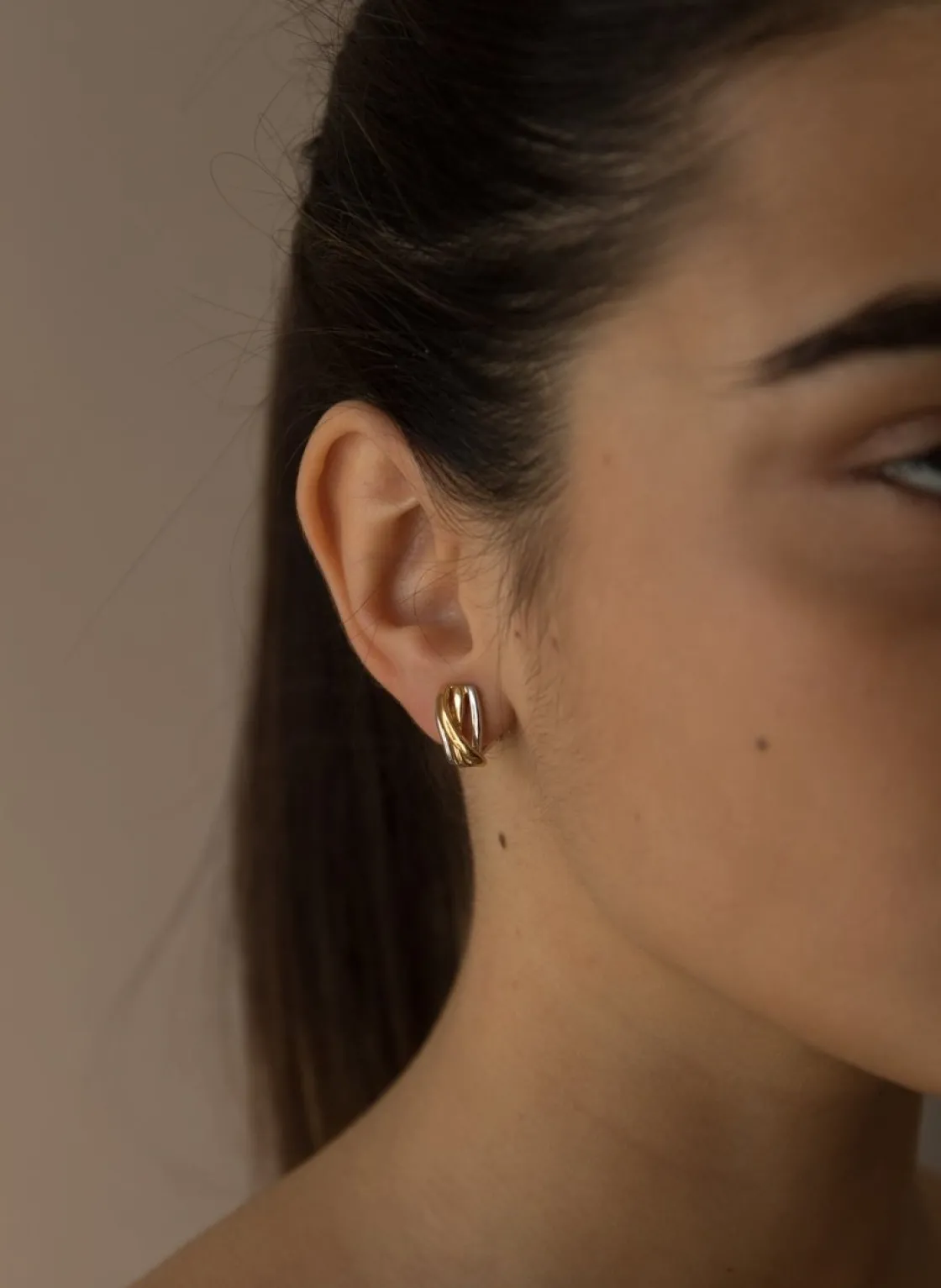 Pendientes Bicolor | Pendientes Cierre Omega | LINEARGENT Pendientes bicolor bañados en oro con relieve