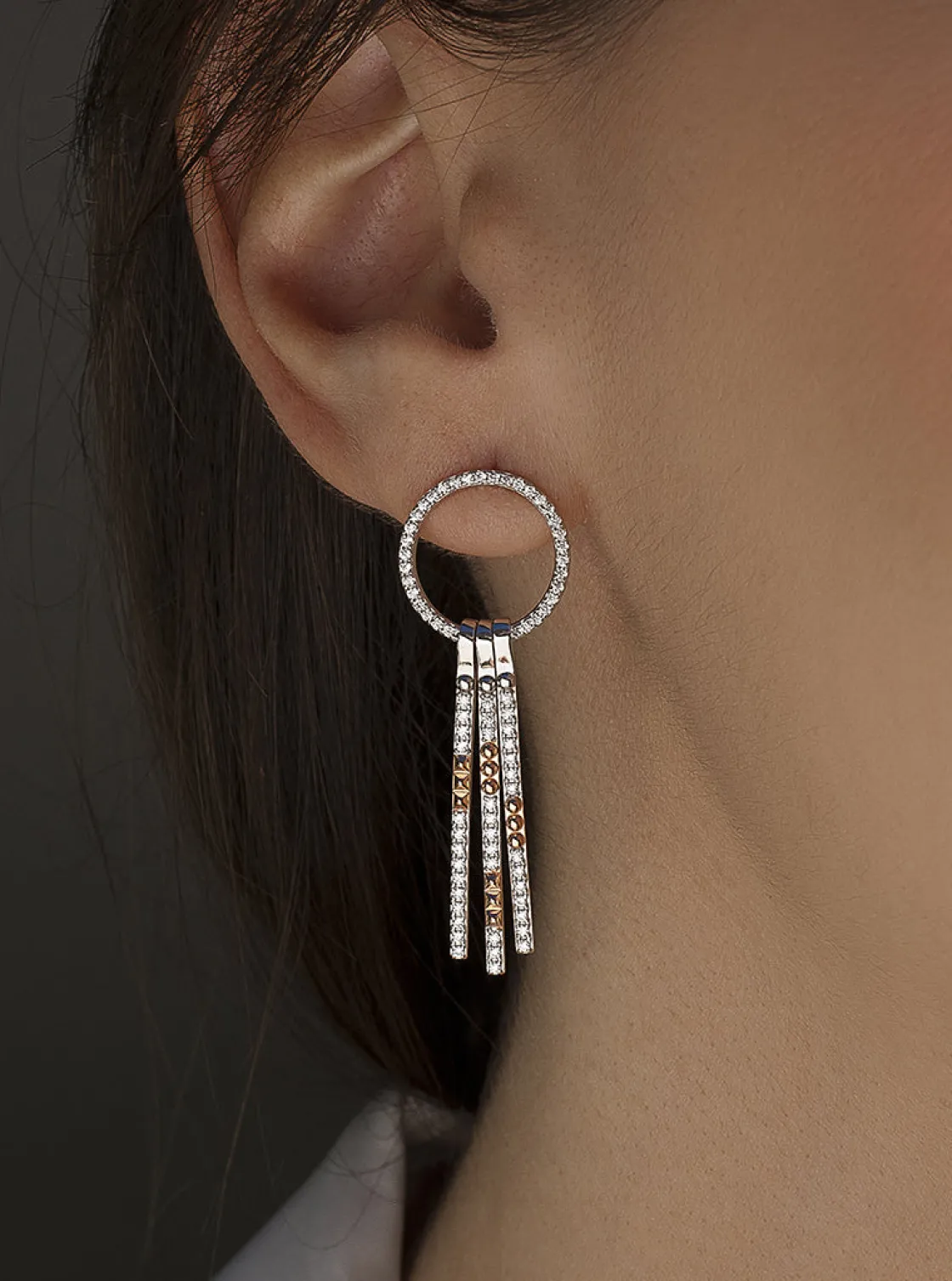 Pendientes Bicolor | LINEARGENT Pendientes bicolor circular con linieas colgantes