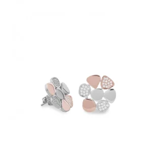 Pendientes Bicolor | LINEARGENT Pendientes bicolor con motivo floral de plata lisa y circonita