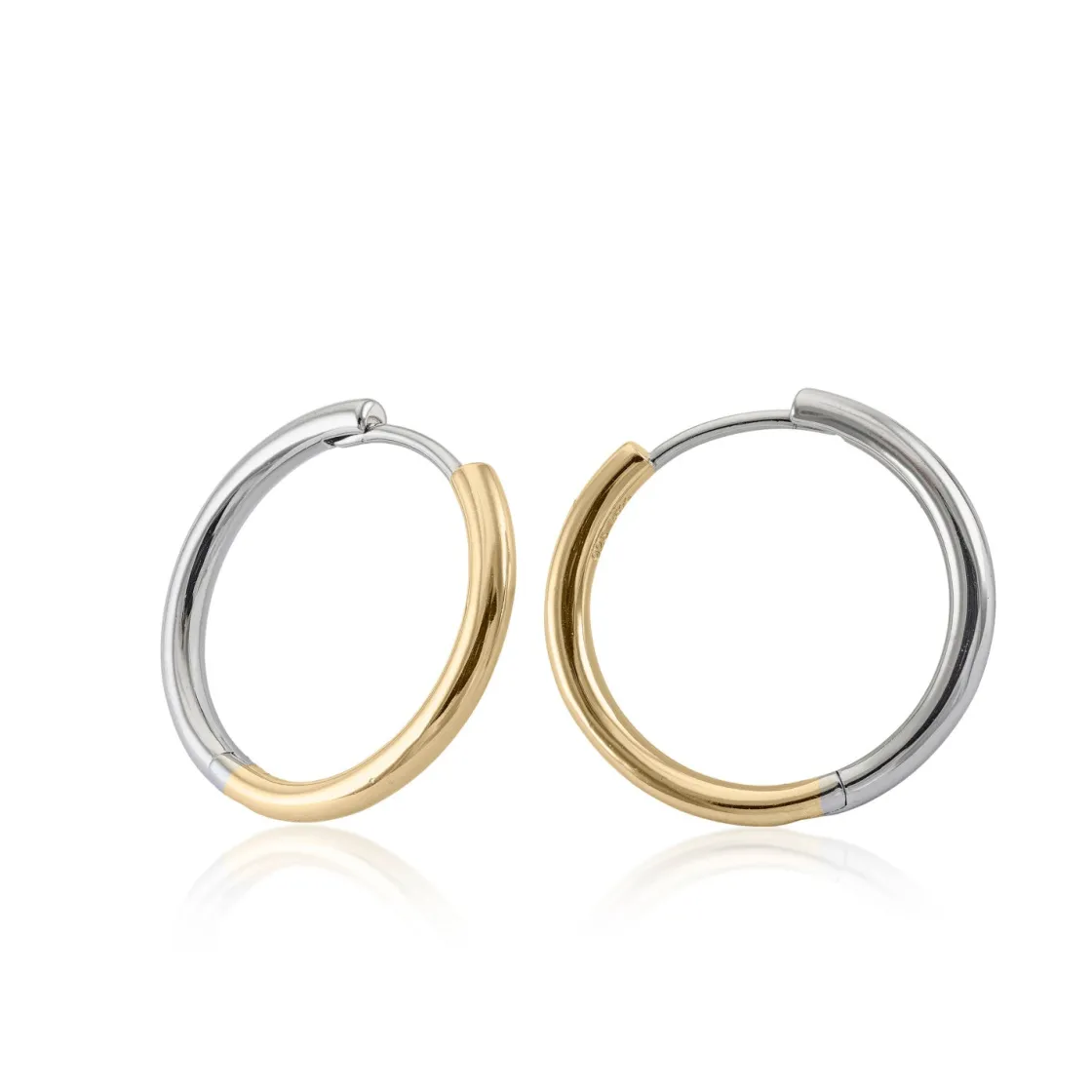 Pendientes Aro | LINEARGENT Pendientes bicolor de plata diseño aro grande